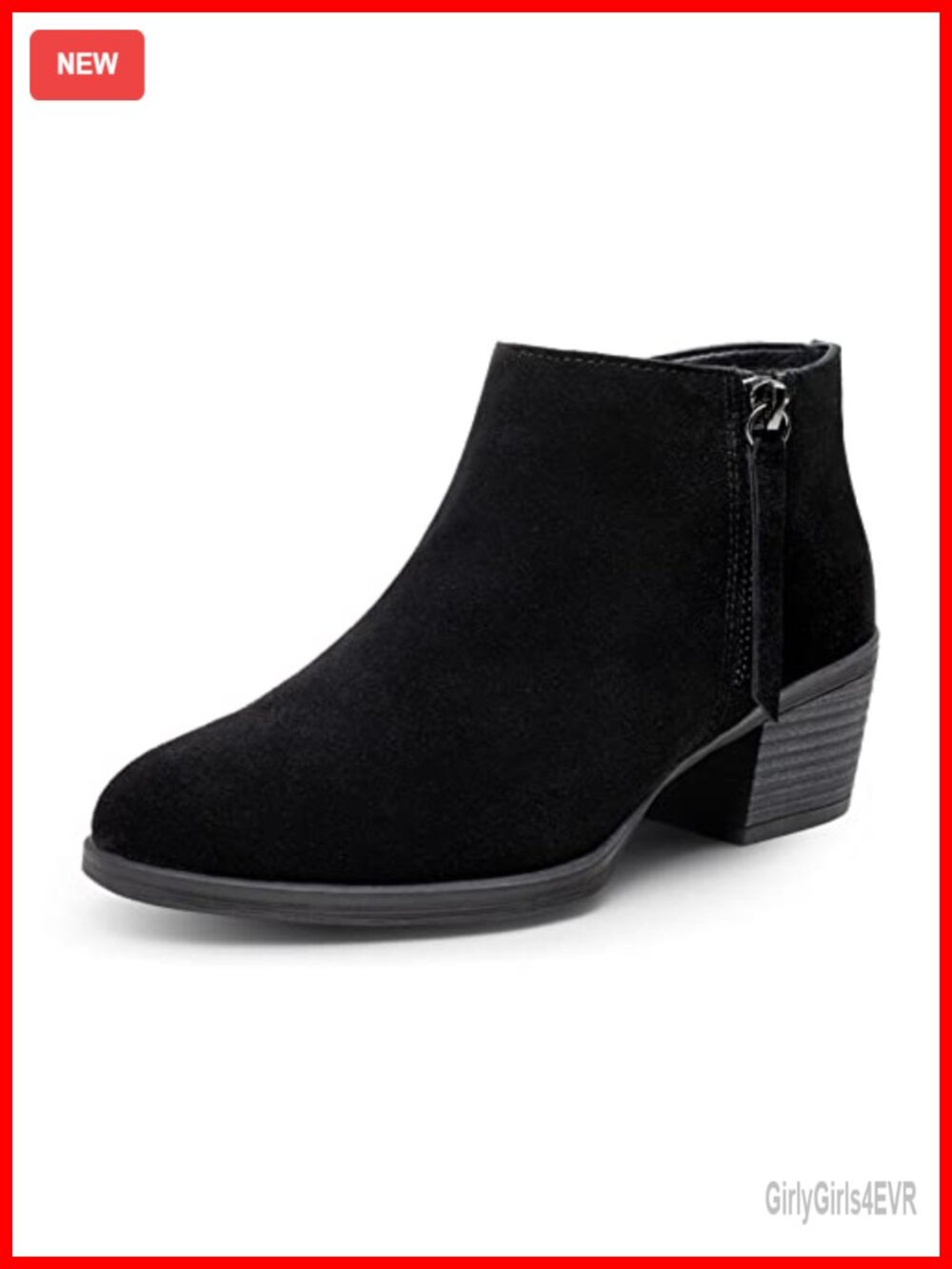 Suede Leather Ankle Boots Memory Foam Dual Zip Low Block Heel